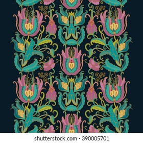 Seamless ornamental floral ribbon