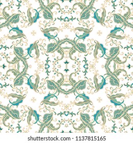 Seamless ornamental floral vector pattern, medieval style