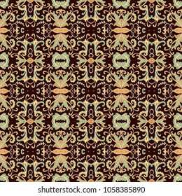 Seamless ornamental floral vector texture on dark background