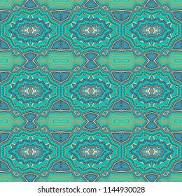 Seamless ornamental geometric turquoise blue vector texture