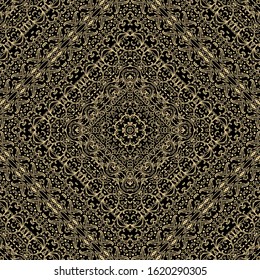 Seamless  ornamental golden  laced  vector  texture on dark background