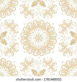 Seamless ornamental golden  pattern, on white background, oriental style