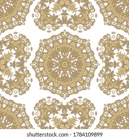 Patrón dorado ornamental sin foco, sobre fondo blanco, estilo oriental