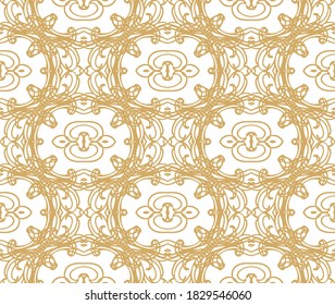 Seamless ornamental golden  pattern, on white background, oriental style