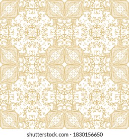 Seamless ornamental golden  pattern, on white background, oriental style