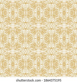 Seamless ornamental golden  pattern, on white background, oriental style