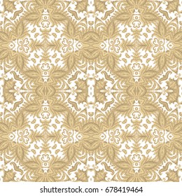 Seamless ornamental golden vector pattern on white background