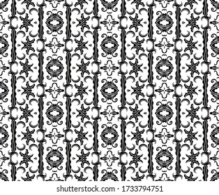 Seamless ornamental laced black  vector texture on white background