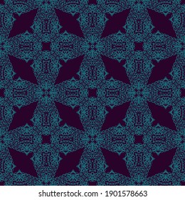 Seamless ornamental laced blue  vector texture on dark background