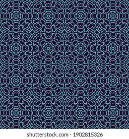 Seamless ornamental laced blue  vector texture on dark background