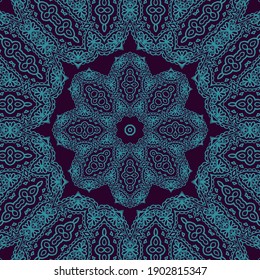 Seamless ornamental laced blue  vector texture on dark background