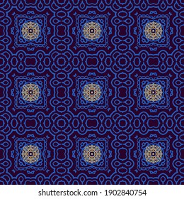Seamless ornamental laced blue  vector texture on dark background