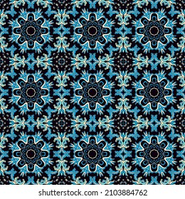 Nahtlose, ornamentale, blaue Vektorstruktur auf dunklem Hintergrund