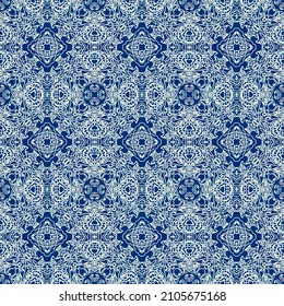 Seamless ornamental laced blue  vector texture on dark background