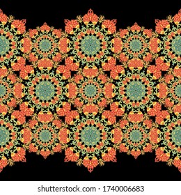Seamless ornamental laced orange  turquoise vector texture