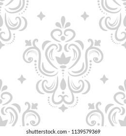 Seamless ornamental light gray pattern on white background. Vector illustration 