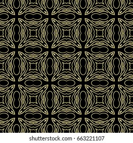 Seamless ornamental luxury pattern. Black and golden textile print. Islamic vector background. Floral tiles. Template can be used for fabric, textile, cloth, wrapping paper, oilcloth, and other design