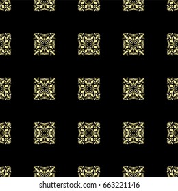 Seamless ornamental luxury pattern. Black and golden textile print. Islamic vector background. Floral tiles. Template can be used for fabric, textile, cloth, wrapping paper, oilcloth, and other design
