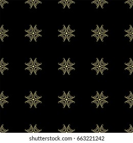Seamless ornamental luxury pattern. Black and golden textile print. Islamic vector background. Floral tiles. Template can be used for fabric, textile, cloth, wrapping paper, oilcloth, and other design