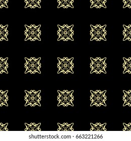 Seamless ornamental luxury pattern. Black and golden textile print. Islamic vector background. Floral tiles. Template can be used for fabric, textile, cloth, wrapping paper, oilcloth, and other design