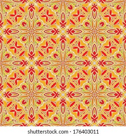 Seamless ornamental orange-red  vector pattern, mediterranian style