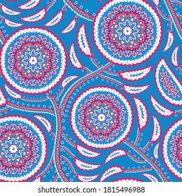 Seamless ornamental oriental pattern. Repeating geometric tiles with mandala. Vector laced decorative background with floral and geometric ornament. Indian or Arabic motive. Boho festival style