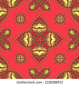 Seamless ornamental oriental pattern. Repeating geometric tiles with mandala. Vector laced decorative background with floral and geometric ornament. Indian or Arabic motive. Boho festival style