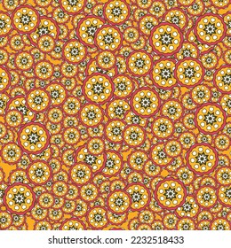 Patrón oriental ornamental sin foco. Baldosas geométricas repetidas con mandala. Fondo decorativo encalado vectorial con adorno floral y geométrico. Motivo indio o árabe. Estilo del festival Boho