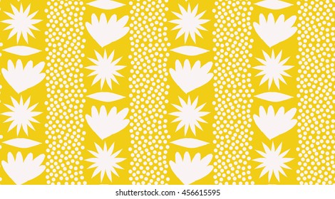 Seamless ornamental pattern with abstract flowers. Cute print with bird in scandinavian style.