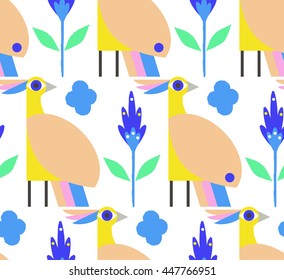 Seamless ornamental pattern with birds. Cute print with bird in scandinavian style.