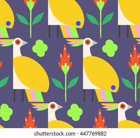 Seamless ornamental pattern with birds. Cute print with bird in scandinavian style.