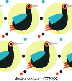 Seamless ornamental pattern with birds. Cute print with bird in scandinavian style.