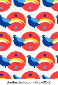 Seamless ornamental pattern with birds. Cute print with bird in scandinavian style.