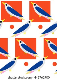 Seamless ornamental pattern with birds. Cute print with bird in scandinavian style.