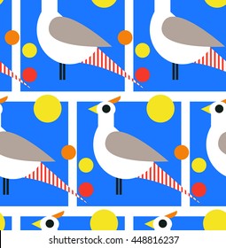 Seamless ornamental pattern with birds. Cute print with bird in scandinavian style.