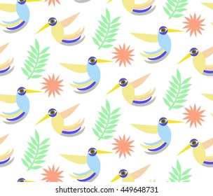 Seamless ornamental pattern with birds. Cute print with bird in scandinavian style.
