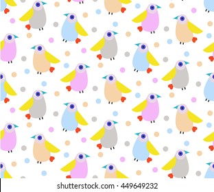 Seamless ornamental pattern with birds. Cute print with bird in scandinavian style.