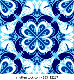 Seamless ornamental Pattern with blue-white Ornament. 