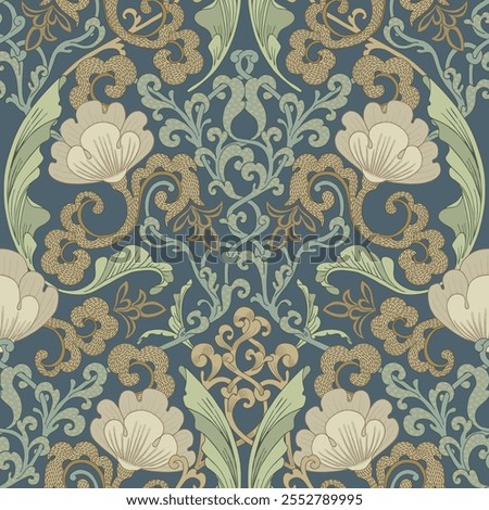 Seamless ornamental pattern. Botanical background of stylized flowers and plants.