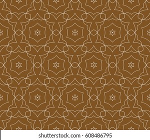 seamless ornamental pattern brown color. Floral geometric style. Vector illustration. For interior design, fabric print, page fill, wallpaper, textile