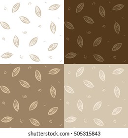 Seamless ornamental pattern with cacao beans. Original elegant cocoa pattern. Pattern with cacao fruits. Vector cacao background.