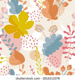 Seamless ornamental pattern with colorful leaves