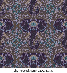 Seamless ornamental pattern element. Asian elephants. Vector illustration.