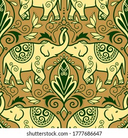 Seamless ornamental pattern element with elephants. Vector illustration.
