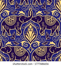 Seamless ornamental pattern element with elephants. Vector illustration.