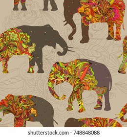 Seamless ornamental pattern with elephants