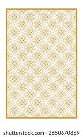 Seamless ornamental pattern featuring golden floral mandalas and symmetrical geometric elements on a crisp white background. Illustration vectordesign. EPS 10