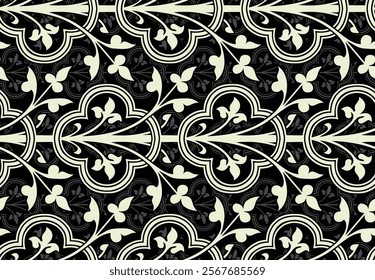 Seamless ornamental Pattern with floral and geometric accents, perfect for digital prints, fabric decoration, wallpapers, and gift wraps.