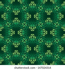 Seamless ornamental pattern with green leaves