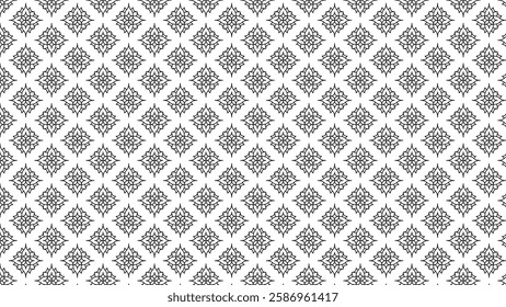 Seamless Ornamental Pattern with Intricate Floral Geometric Motifs in Black and White